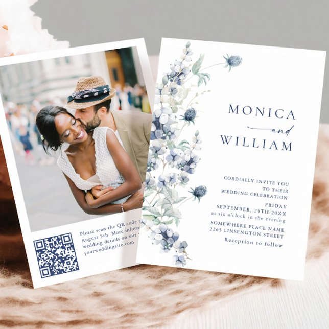Invitación Elegante Boda del Foliage de Invierno Dusty Blue B (Subido por el creador)