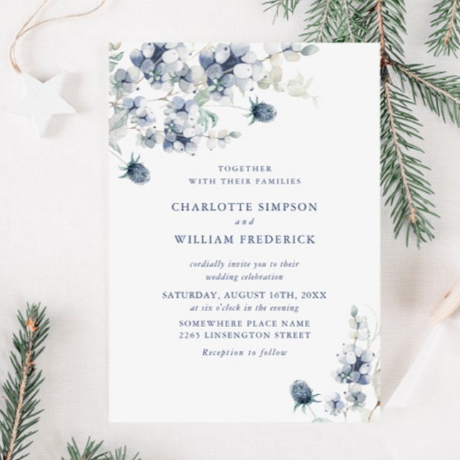 Invitación Elegante Boda del Foliage de Invierno Dusty Blue B (Subido por el creador)
