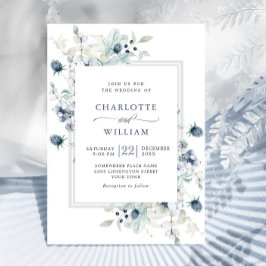 Invitación Elegante Boda del Foliage de Invierno Dusty Blue B
