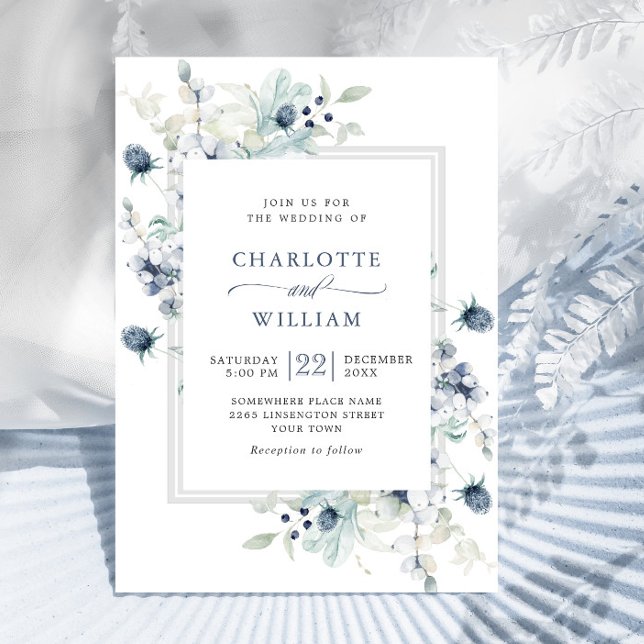 Invitación Elegante Boda del Foliage de Invierno Dusty Blue B (Subido por el creador)
