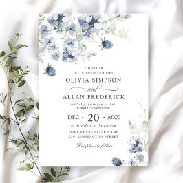 Invitación Elegante Boda del Foliage de Invierno Dusty Blue B