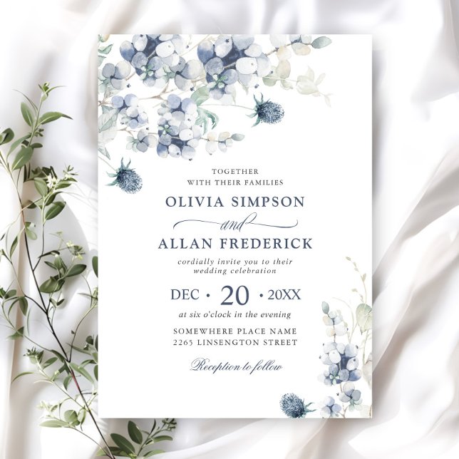 Invitación Elegante Boda del Foliage de Invierno Dusty Blue B (Subido por el creador)