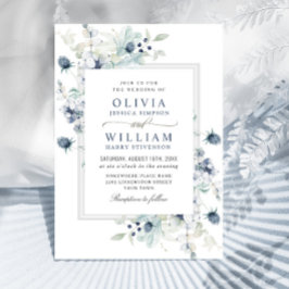 Invitación Elegante Boda del Foliage de Invierno Dusty Blue B