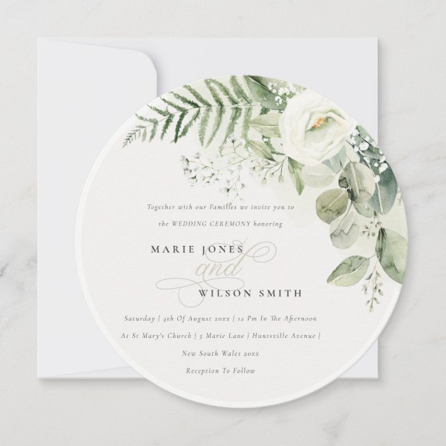 Invitación Elegante Boda del Foliage Fern Eucalyptus Greenery (Anverso)