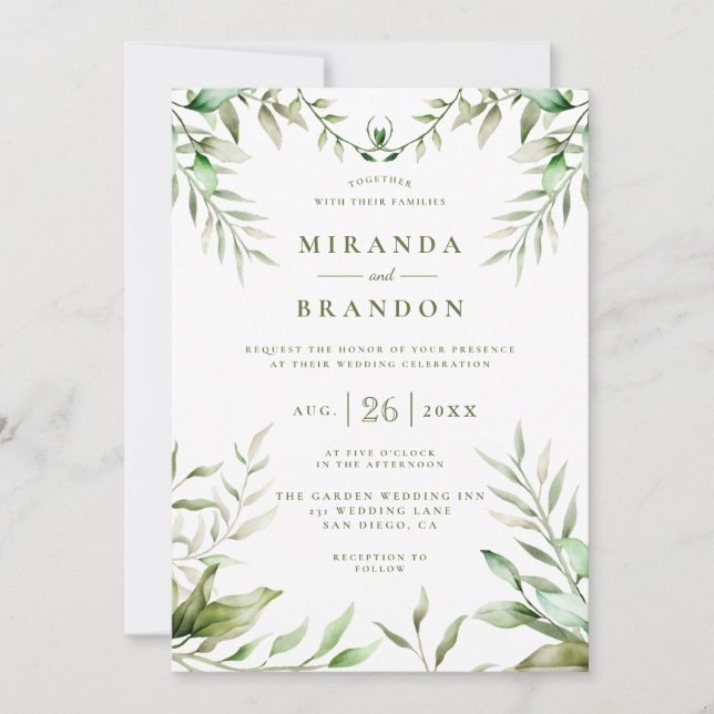 Invitación Elegante Boda del follaje Eucalyptus (Anverso)