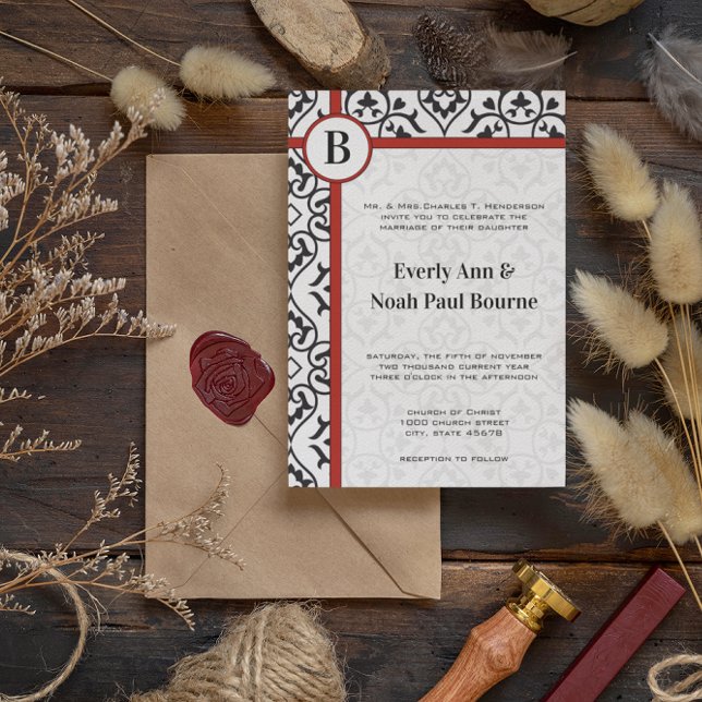 Invitación Elegante Boda del guarnecido rojo de los bordes la (Subido por el creador)