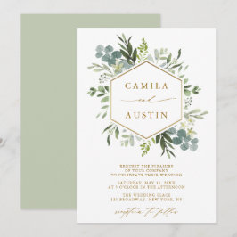 Invitación Elegante Boda del guión de oro de la vegetación