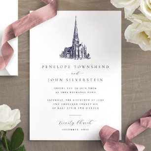 Invitación Elegante Boda del Ilustracion de la Iglesia Vintag