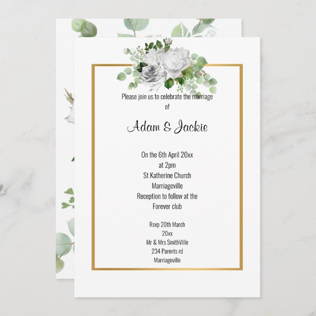 Invitación Elegante BODA del JUEGO DE GOLPE DE Raza Blanca (Anverso / Reverso)