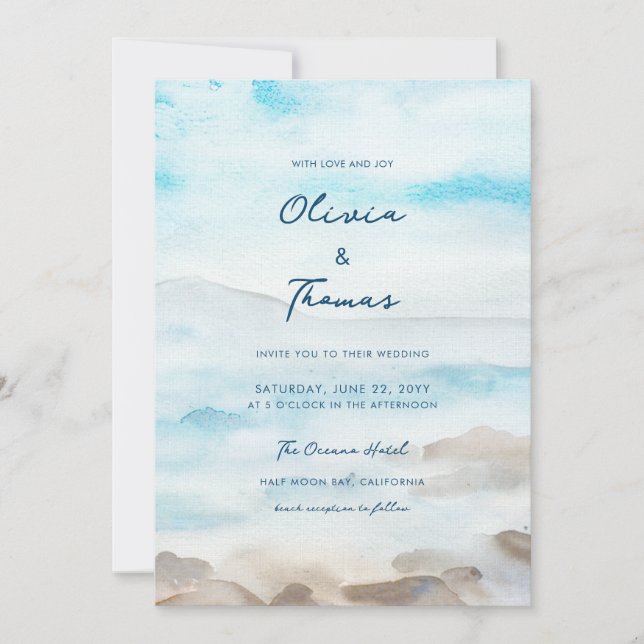 Invitación Elegante Boda del Lago Océano Mar Rocoso Mist (Anverso)