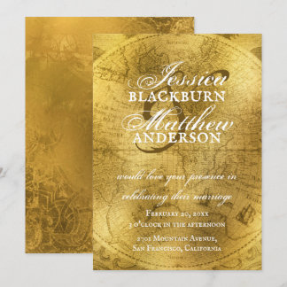 Invitación Elegante Boda del Mapa del Antiguo Mundo Oro