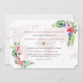Invitación Elegante Boda del Mapa Mundial de Oro Floral Tropi