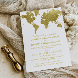 Invitación Elegante Boda del Mapa Mundial del Oro