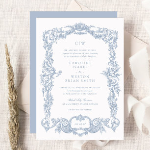 Invitación Elegante Boda del marco azul del barroco vintage f