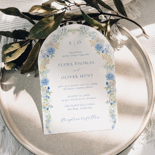 Invitación Elegante Boda del marco del arco floral azul