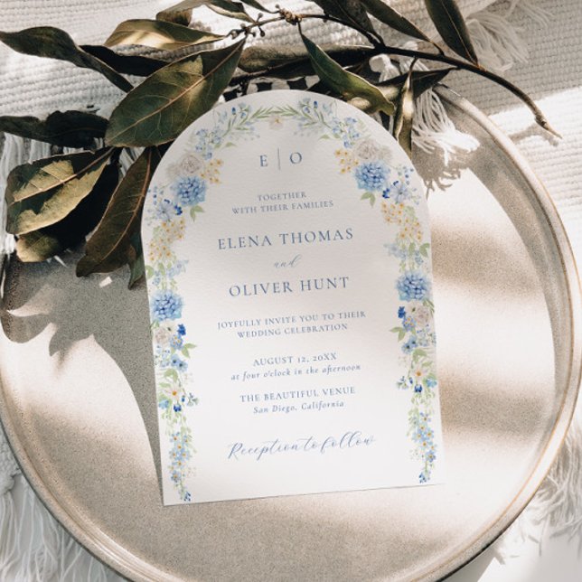 Invitación Elegante Boda del marco del arco floral azul (Subido por el creador)