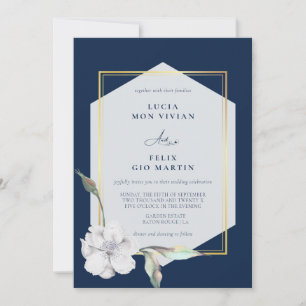 Invitación Elegante Boda del marco dorado de la Marina Formal