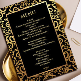 Invitación Elegante Boda del marco dorado Menú de cena