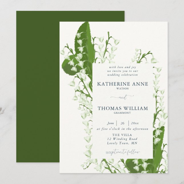 Invitación Elegante Boda del marco floral romántico Lily Vall (Anverso / Reverso)