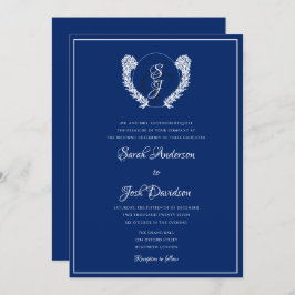 Invitación Elegante Boda del Monograma Azul Real