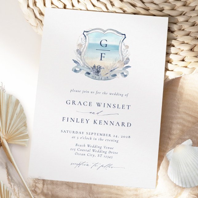 Invitación Elegante Boda del Monograma de Playa Escudo (Subido por el creador)