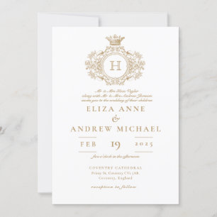 Invitación Elegante Boda del Monograma Real de Oro Escudo
