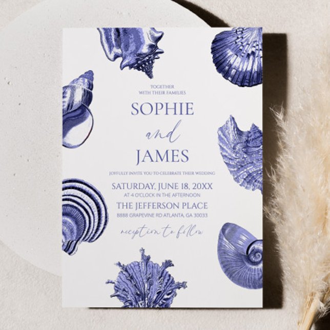 Invitación Elegante Boda del Ocean Blue Seashells (Subido por el creador)