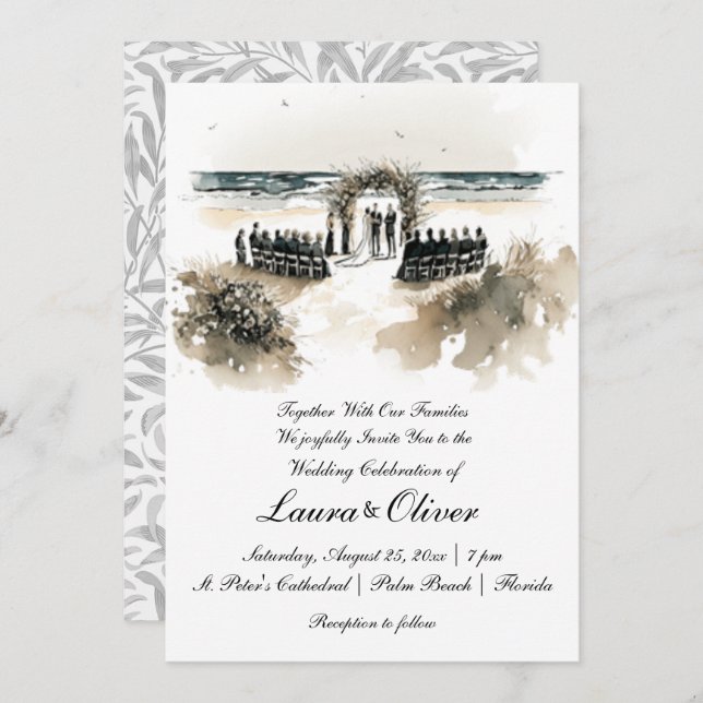 Invitación Elegante Boda del Océano de Playa (Anverso / Reverso)