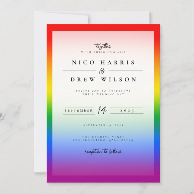Invitación Elegante Boda del Orgullo LGBTQ+ (Anverso)