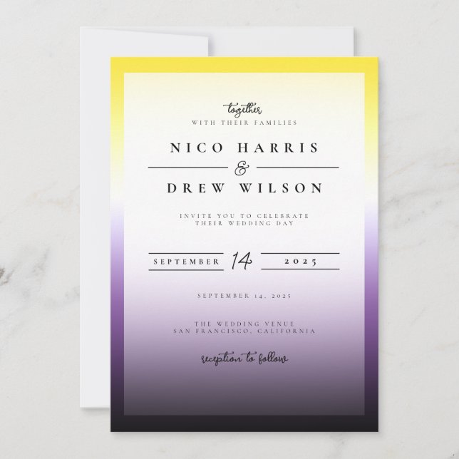 Invitación Elegante Boda del Orgullo No binario (Anverso)
