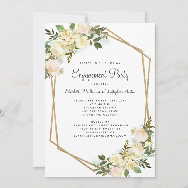 Invitación Elegante Boda del Partido del Compromiso del Oro B (Anverso)