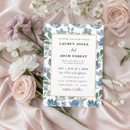 Invitación Elegante Boda del patrón floral azul turbio