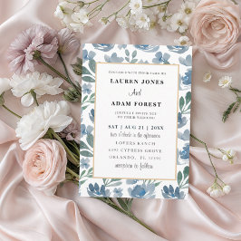 Invitación Elegante Boda del patrón floral azul turbio
