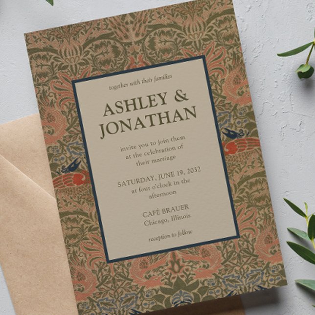 Invitación Elegante Boda del patrón Morris Peacock & Dragon (Subido por el creador)