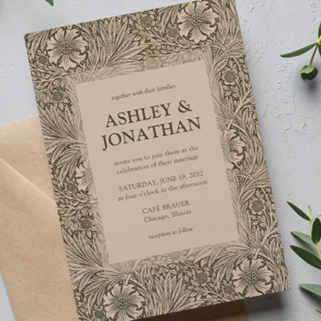 Invitación Elegante Boda del Patrón William Morris Marigold (Subido por el creador)