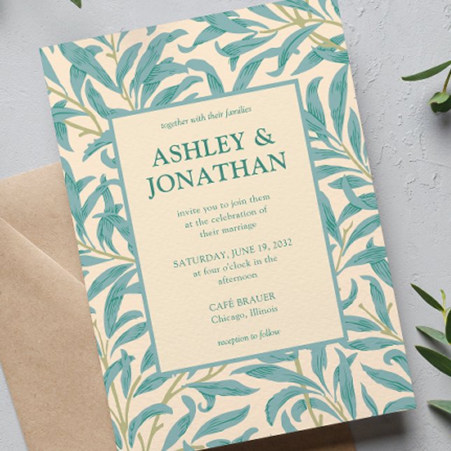 Invitación Elegante Boda del patrón William Morris Willow (Subido por el creador)