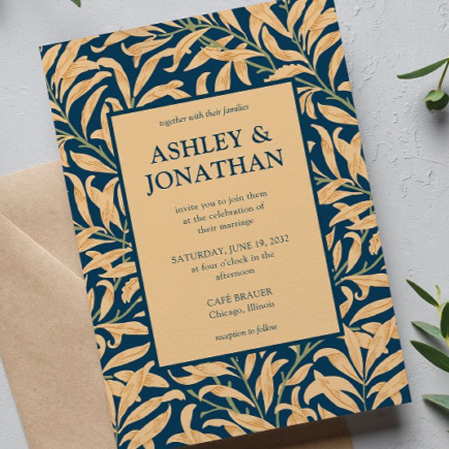 Invitación Elegante Boda del patrón William Morris Willow (Subido por el creador)