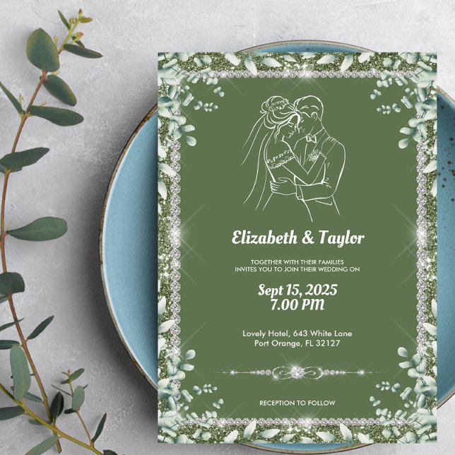 Invitación Elegante Boda del Purpurina del Eucalipto Verde Sa (Subido por el creador)