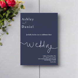 Invitación Elegante Boda Delicado Blanco Azul de la Marina Mí