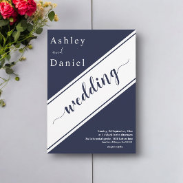 Invitación Elegante Boda Delicado Blanco Azul de la Marina Mo