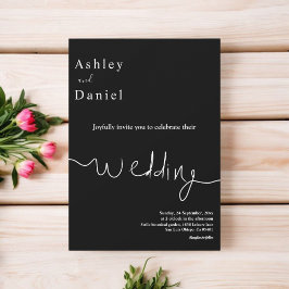 Invitación Elegante Boda Delicado Blanco Y Negro