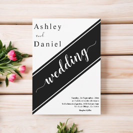 Invitación Elegante Boda Delicado Blanco Y Negro Moderno