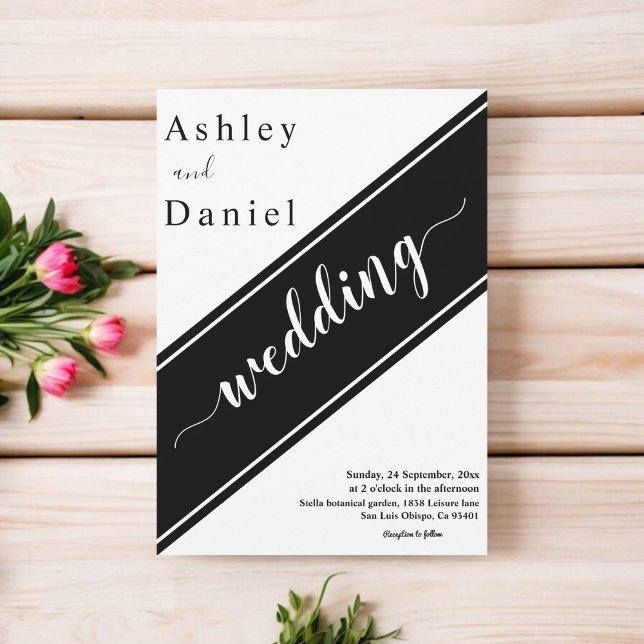 Invitación Elegante Boda Delicado Blanco Y Negro Moderno (Subido por el creador)