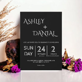 Invitación Elegante Boda Delicado Blanco Y Negro Sencillo