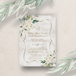 Invitación Elegante Boda Delicado de Flores Blancas de Mármol