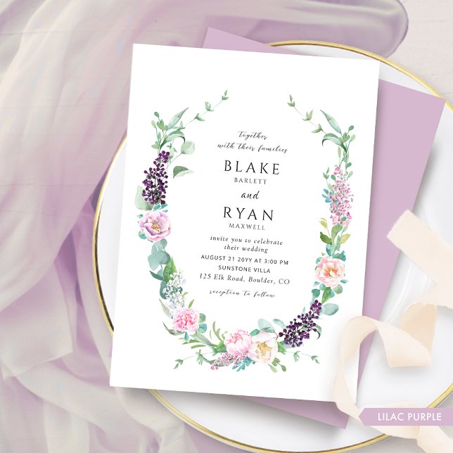 Invitación Elegante Boda Delicado Lilac, Púrpura y Rosa (Subido por el creador)