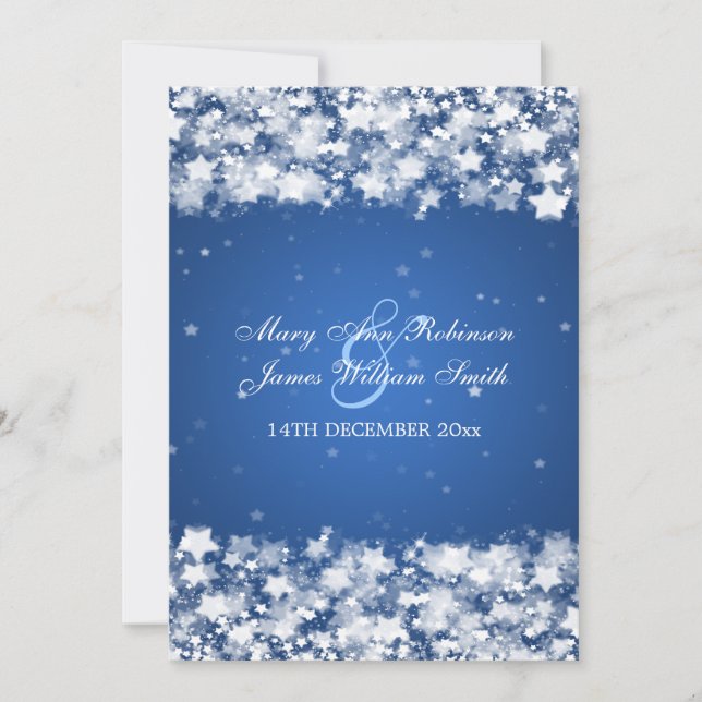Invitación Elegante Boda Deslumbrante Estrellas Azul (Anverso)