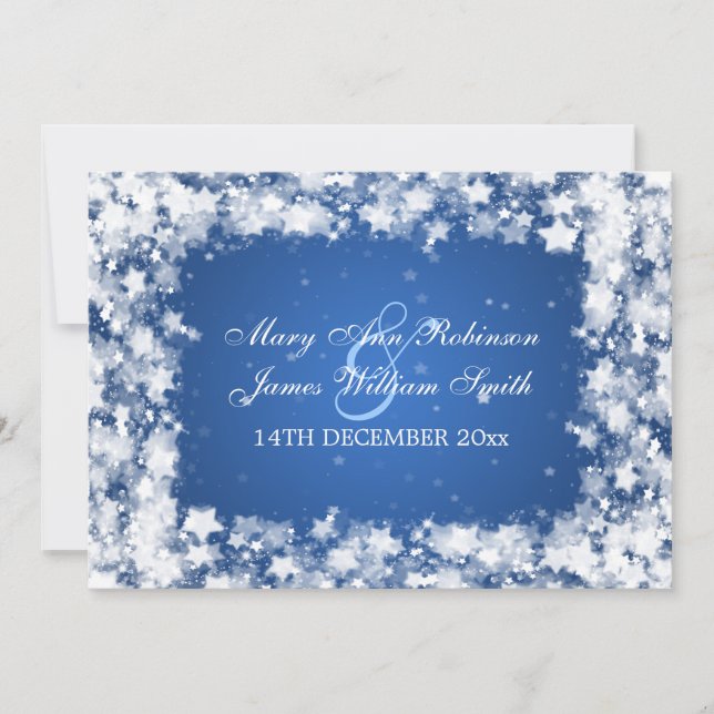 Invitación Elegante Boda Deslumbrante Estrellas Azul (Anverso)