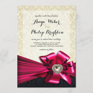 Invitación Elegante Boda Diamante Satin Bow   fucsia de marfi