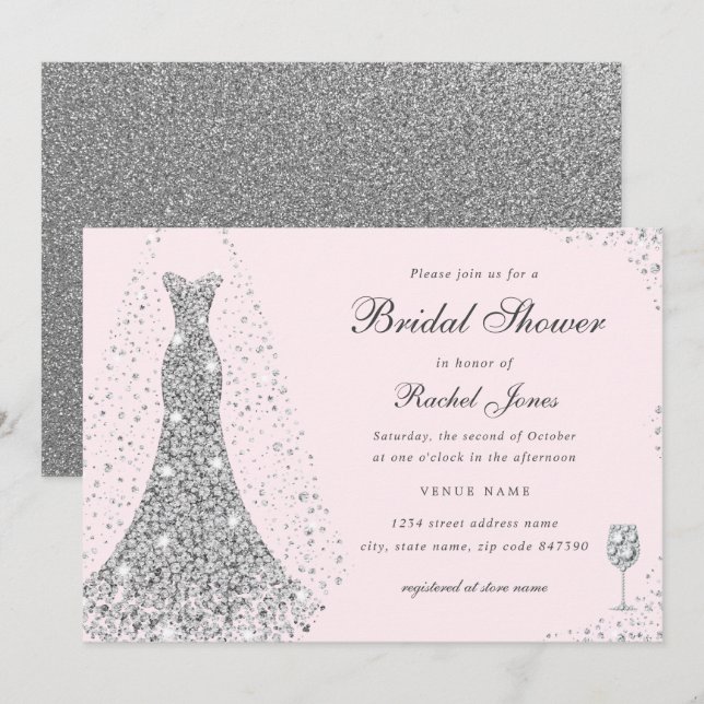 Invitación Elegante Boda Diamante Vestido Bridal Shower (Anverso / Reverso)